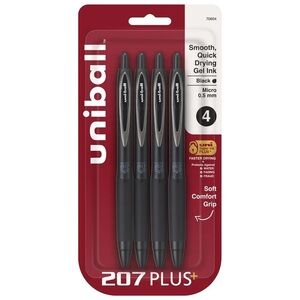Uniball 207 Plus+ Micro Point (0.5mm) Black Barrel Retractable Gel Pens, 4Ct NWT